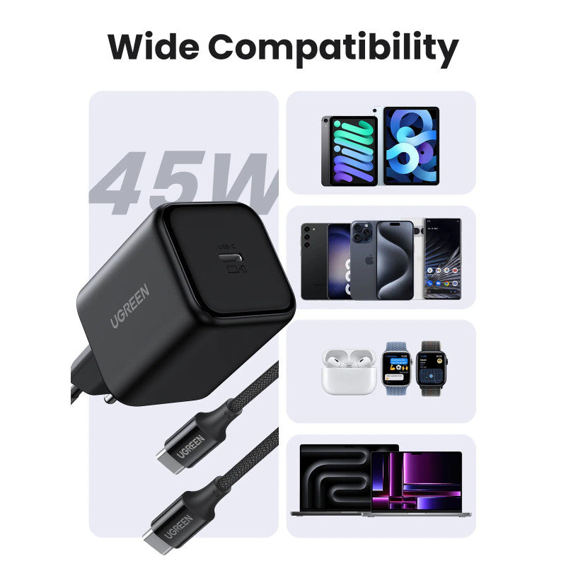 UGREEN 45W USB-C GaN Charger, Fast Wall Charger with 1M USB-C to C Cable for Phones, Tablets & Ipads - X524 65054
