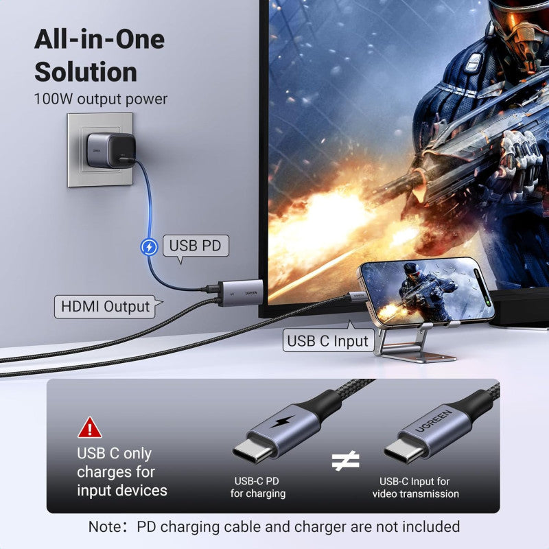 UGREEN 4K @ 60Hz 2in1Display + Charging USB-C to HDMI Cable with additional USB-C PD port allows charging - CM675 55330