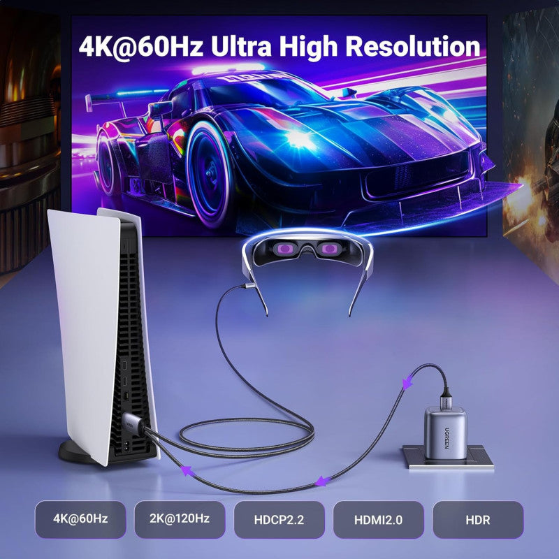 UGREEN 4K@60Hz Active HDMI to USB C Adapter Cable 2M with USB Power Unidirectional HDMI to Thunderbolt - CM773 35984A