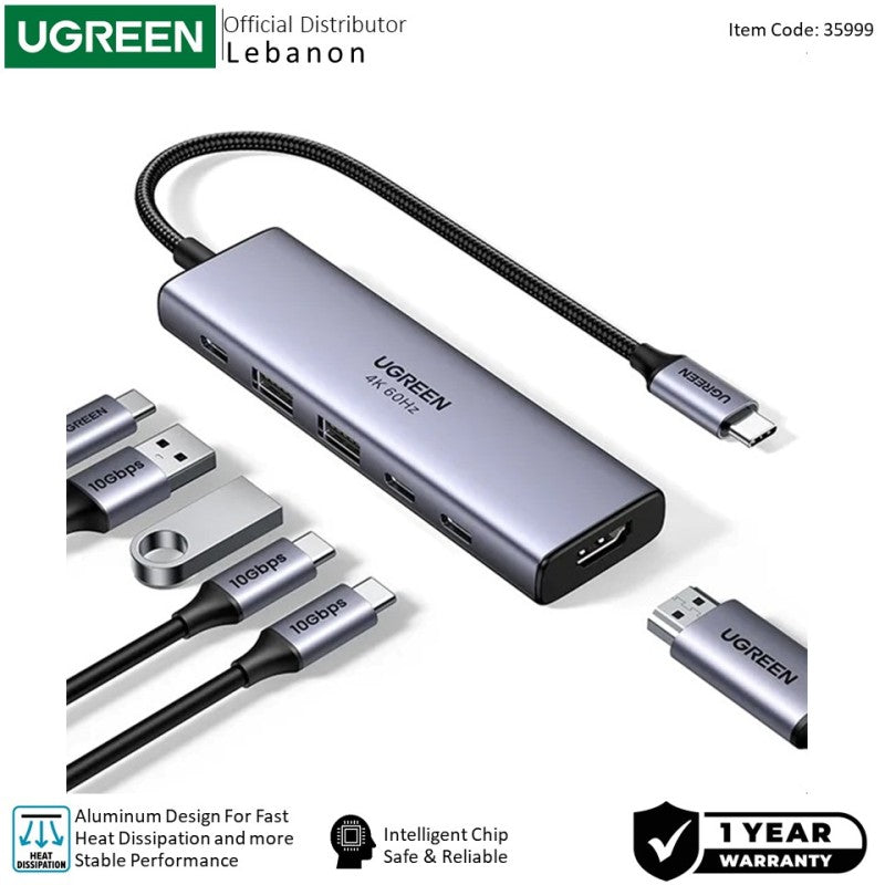 UGREEN 6-in-1 USB-C HUB Docking Station 2x USB 3.2 + 2 USB-C 3.2 + 4K HDMI + USB-C Power Delivery Port - CM511 35999