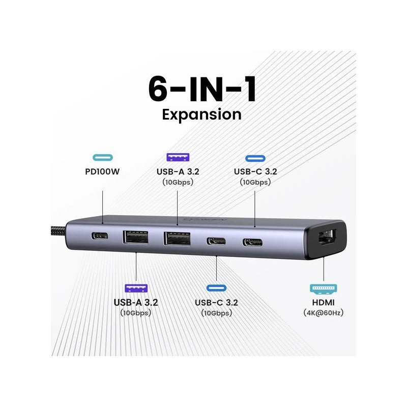 UGREEN 6-in-1 USB-C HUB Docking Station 2x USB 3.2 + 2 USB-C 3.2 + 4K HDMI + USB-C Power Delivery Port - CM511 35999