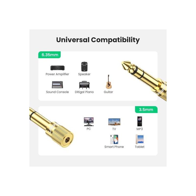 UGREEN 6.35mm Male To 3.5mm Female Adapter, Gold Plated Connector - 20503