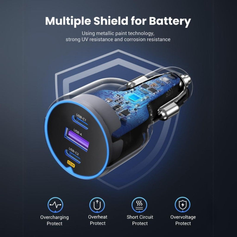 UGREEN 75W 3 Ports Fast Car Charger, for Phones, Tablets, Ipads, Laptops & MacBooks - EC703 35024