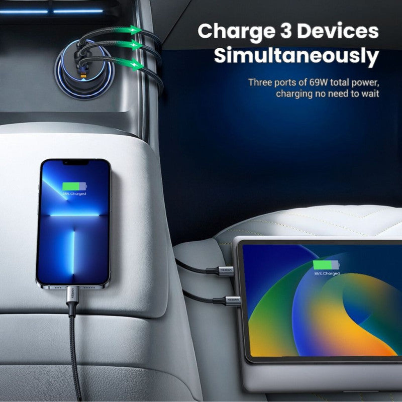 UGREEN 75W 3 Ports Fast Car Charger, for Phones, Tablets, Ipads, Laptops & MacBooks - EC703 35024
