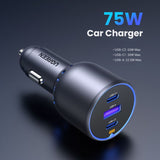 UGREEN 75W 3 Ports Fast Car Charger, for Phones, Tablets, Ipads, Laptops & MacBooks - EC703 35024