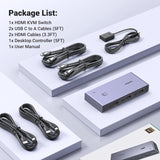UGREEN 8K 2Ports HDMI KVM Switch Box, Control 2 PC’s Sharing Single Monitor and 3 USB-A + 1 USB-C Ports - CM692 25961
