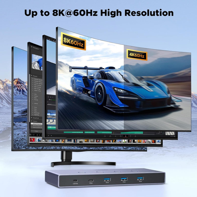 UGREEN 8K 4Ports HDMI KVM Switch Box, Control 4 PC’s Sharing Single Monitor & 3 USB-A 3.0 Port + 1 port USB-C DATA - AK701 55397