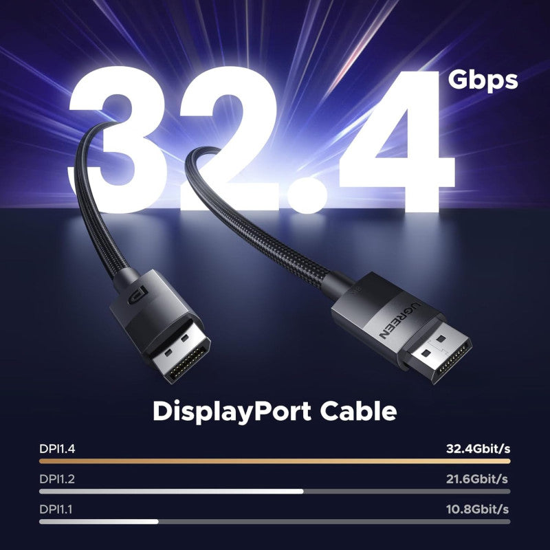 UGREEN 8K Display Port 1.4 Male to Male Braided Cable, Available in 1.5M, 3M, 5M - DP114 80391 80393 80394