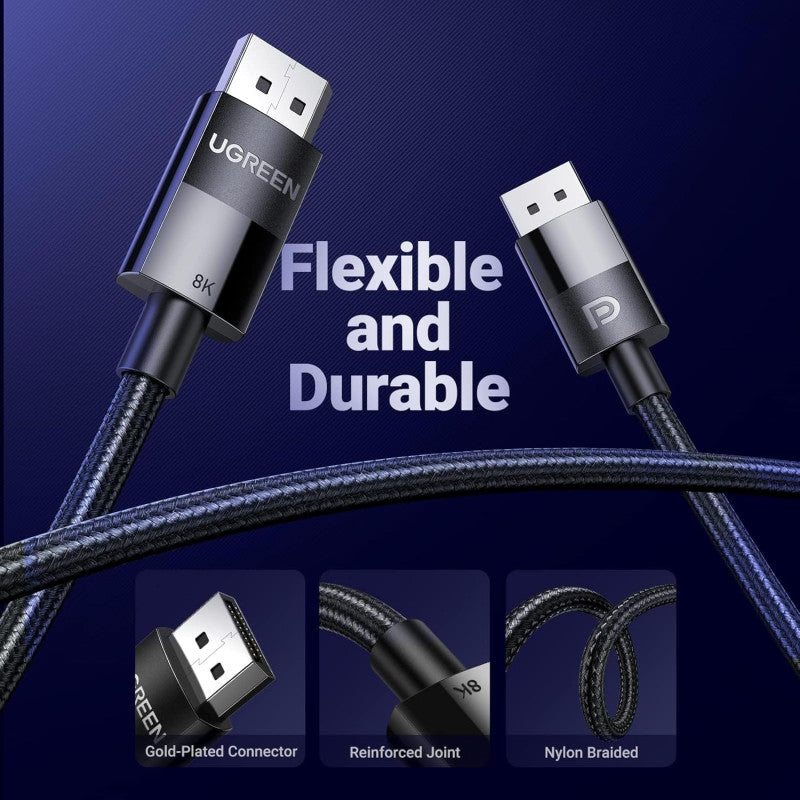 UGREEN 8K Display Port 1.4 Male to Male Braided Cable, Available in 1.5M, 3M, 5M - DP114 80391 80393 80394