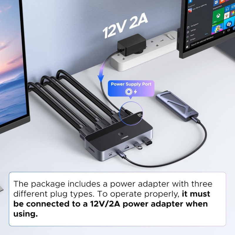 UGREEN 8K@60Hz Dual-Monitor HDMI KVM Switch (2 In/2 Out), 2 Computers Share 2 Monitors & 4 USB Devices - AK703 85100