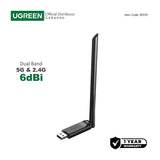 UGREEN AC650 High-Gain Dual Band 2.4GHz&5GHz Wireless USB Adapter, 6dBi High Gain Antenna - CM496 90339