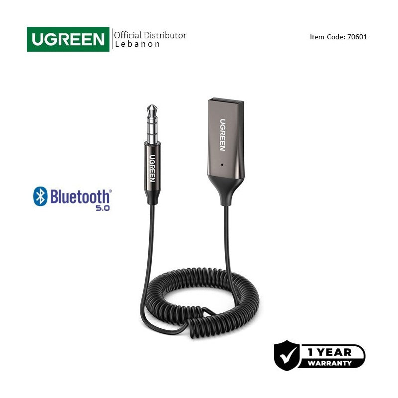 UGREEN Aux to Bluetooth 5.0 Adapter for Car and Speaker, with Mic - CM309 70601