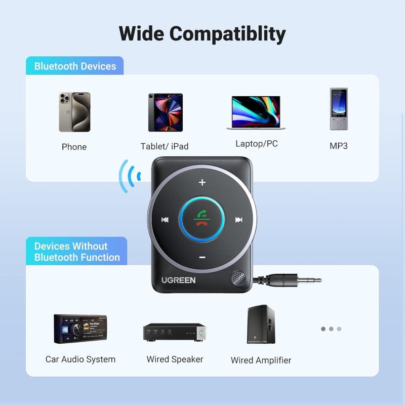 UGREEN Bluetooth 5.4 Car Aux Adapter – Noise-Cancelling, Stable Connection, and Dual Device Support - CM723 35002