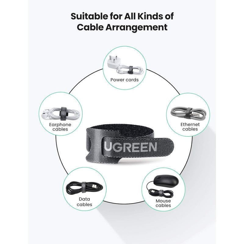 UGREEN Cable management Tie, easy to use, Durable & Flexible Design, Pack of 20Pcs - LP401 20245