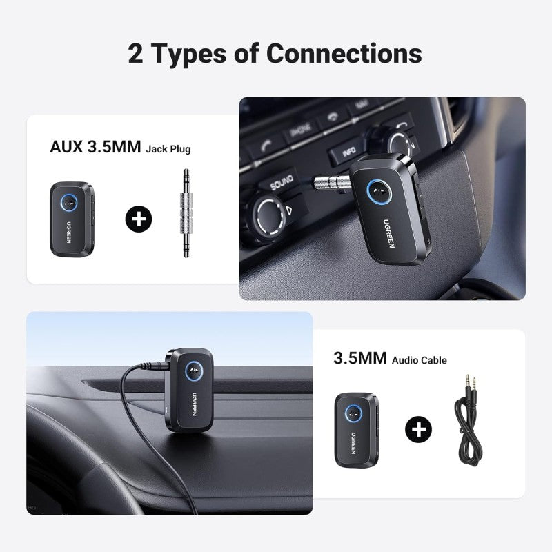 UGREEN Car & Home Bluetooth 5.3 Receiver Audio Adapter, Built-In Microphone, Built-in Battery up to 15 Hours - CM596 90748