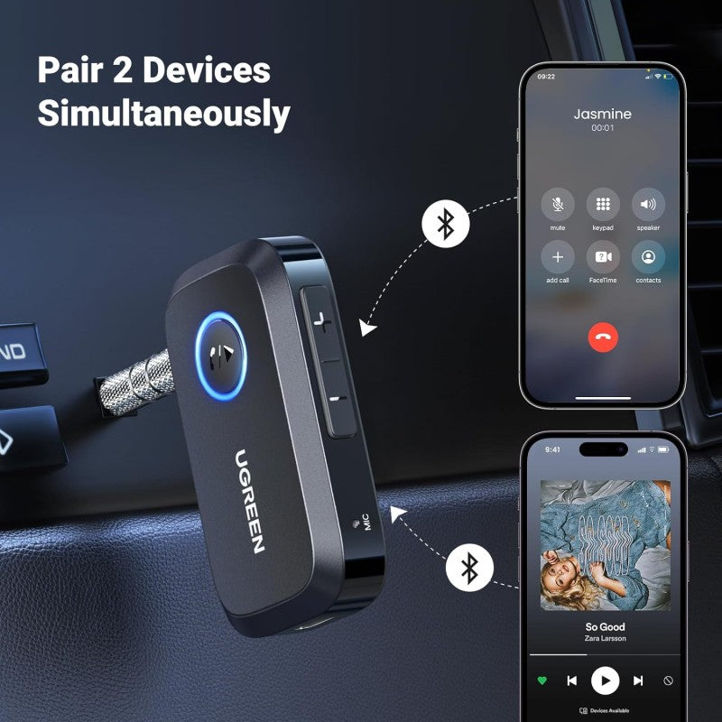 UGREEN Car & Home Bluetooth 5.3 Receiver Audio Adapter, Built-In Microphone, Built-in Battery up to 15 Hours - CM596 90748