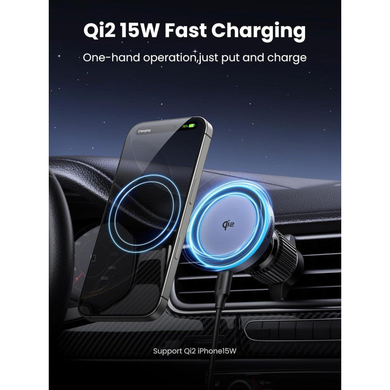 UGREEN Elite 15W Fast Wireless Car Charger, Qi2 Strong Magnetic Mount with LED Light for iPhone - W708 35970