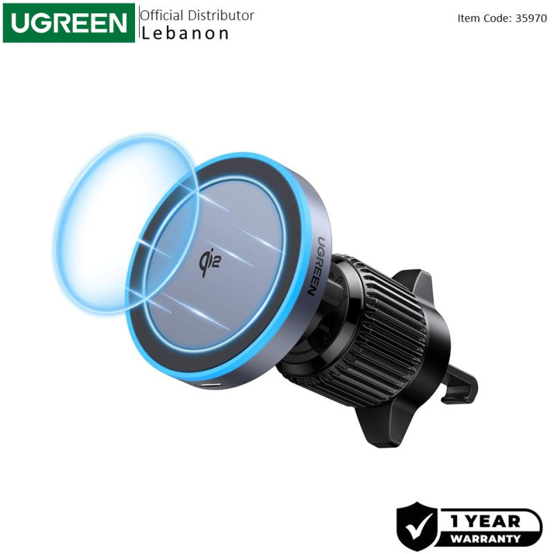 UGREEN Elite 15W Fast Wireless Car Charger, Qi2 Strong Magnetic Mount with LED Light for iPhone - W708 35970