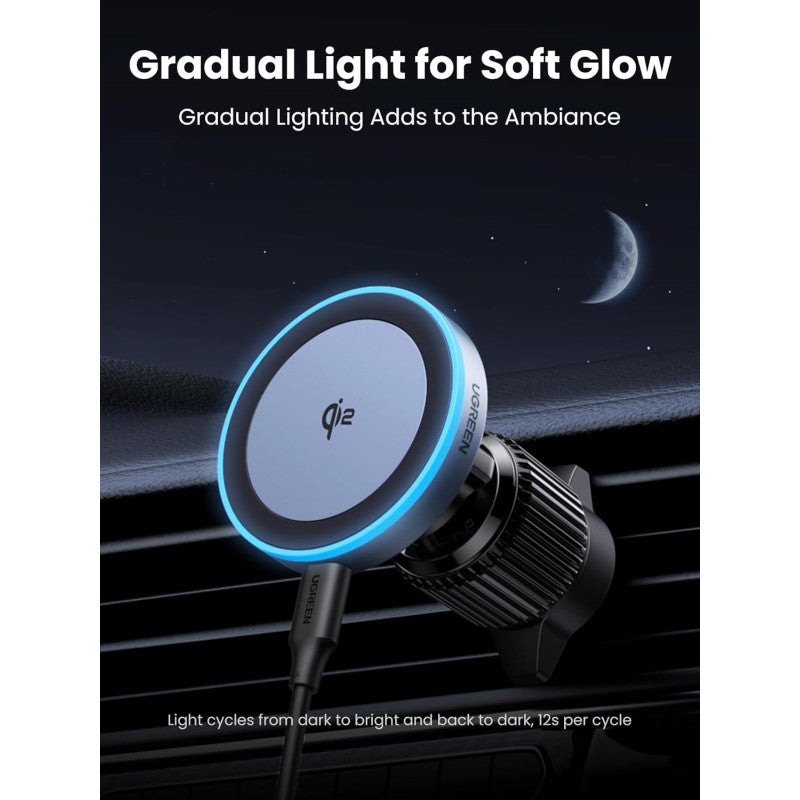 UGREEN Elite 15W Fast Wireless Car Charger, Qi2 Strong Magnetic Mount with LED Light for iPhone - W708 35970