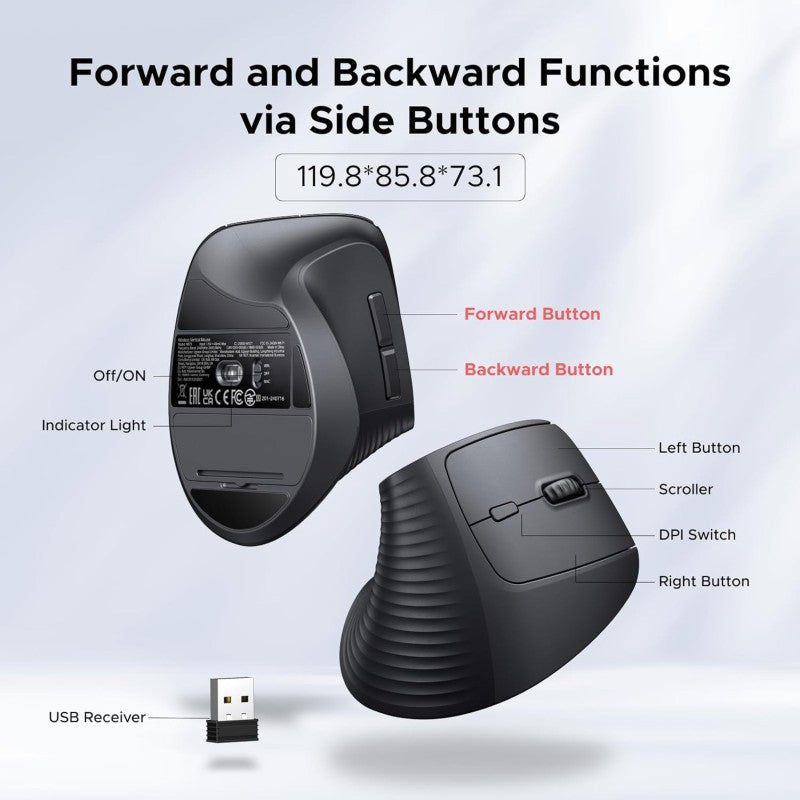 UGREEN Ergonomic Vertical 57° Ergonomic Angle, Silent Mouse, Bluetooth & Wireless, 4000 DPI - M571P 65042 65666