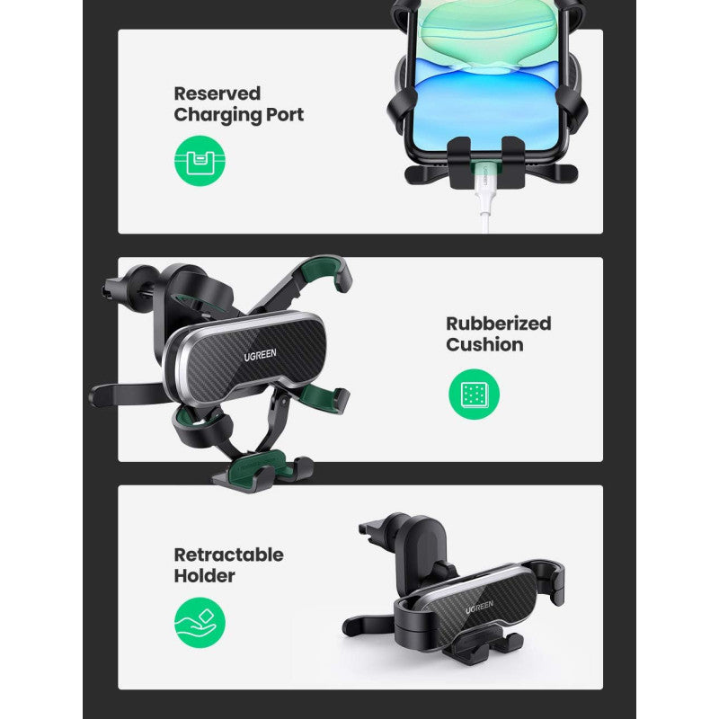 UGREEN Gravity Car Phone Holder Durable Material, 360 Rotation for Phones up to 7.2" Stable, Air Vent Installation - LP228 80871