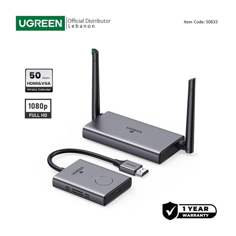 UGREEN HDMI Wireless Extender, 50 Meters Wide Range, HDMI & VGA-Receiver, Support 1080P@60Hz - CM506 50633