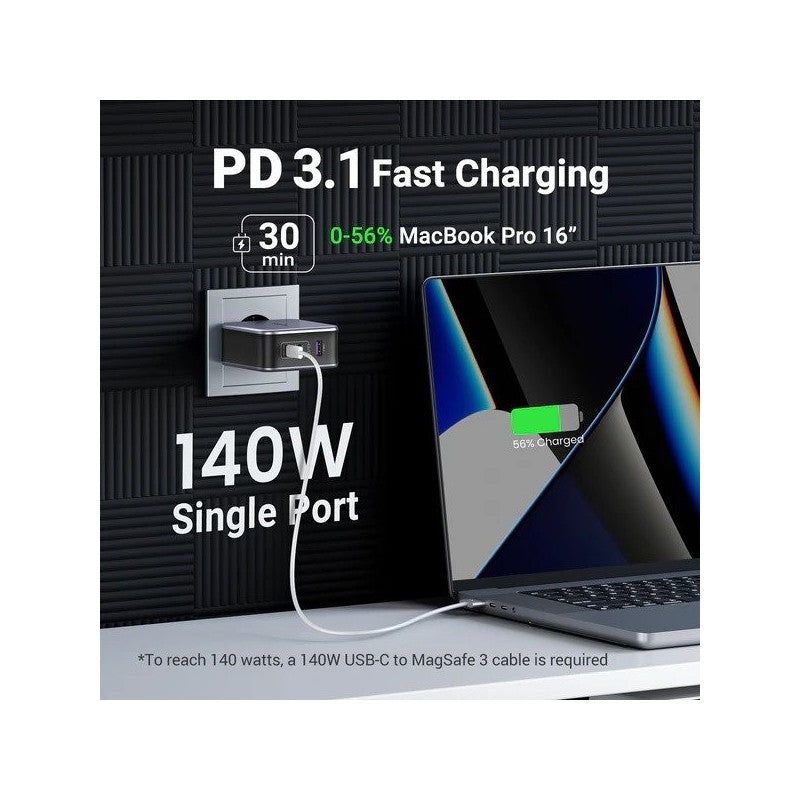 UGREEN NEXODE 140W GaN Tech Chip, 3 Ports Charger for Phones, Tablets, Ipads, Laptops & MacBooks - CD289 90549