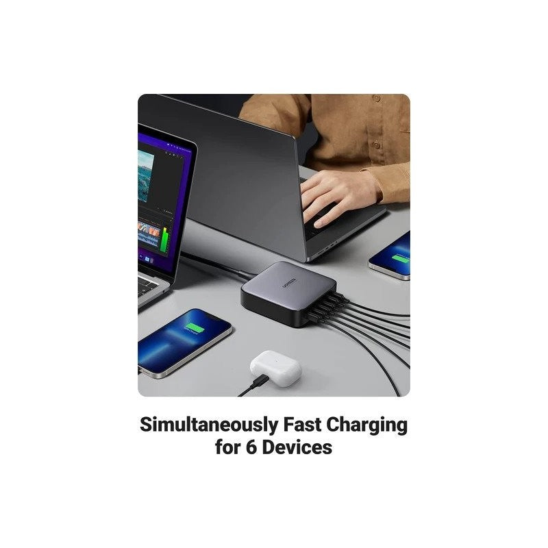 UGREEN NEXODE 200W GaNInfinity Chip, 6 Ports Charger for Phones, Tablets, Ipads, Laptops & MacBooks - CD271 40914