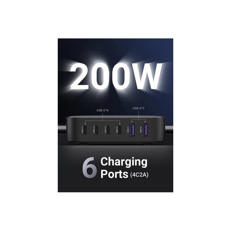 UGREEN NEXODE 200W GaNInfinity Chip, 6 Ports Charger for Phones, Tablets, Ipads, Laptops & MacBooks - CD271 40914
