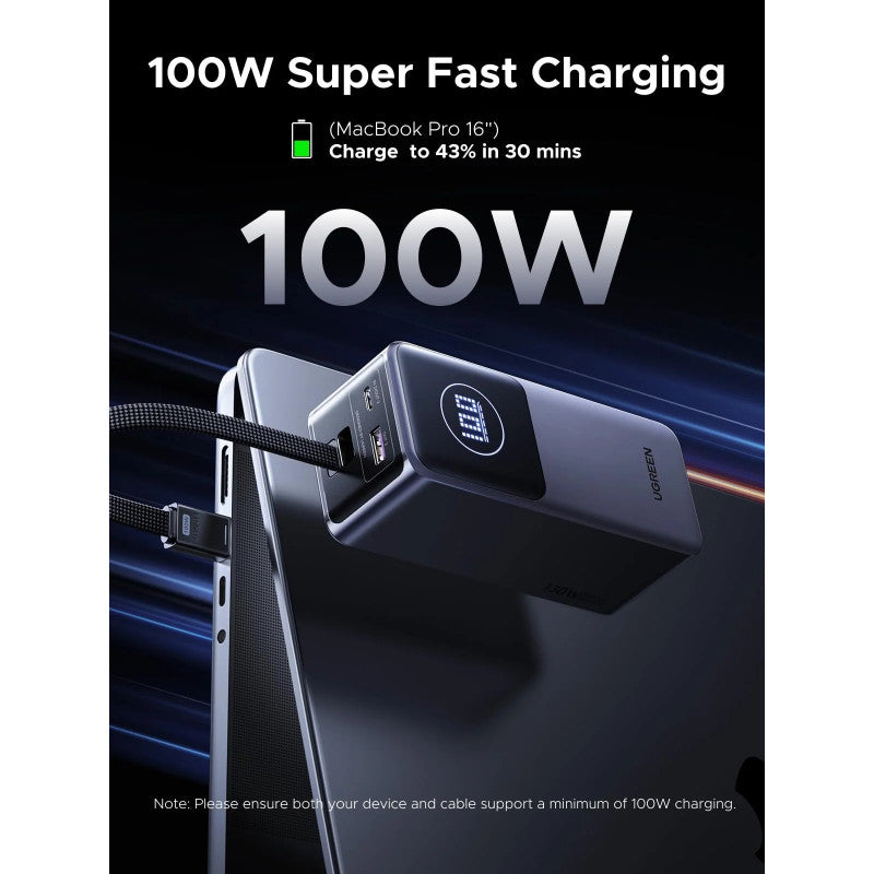 UGREEN Nexode Power Bank 130W 3 Ports 20000 mAh, Built-in USB-C Cable for Laptops, MacBooks, phones, iPads - PB723 55365B