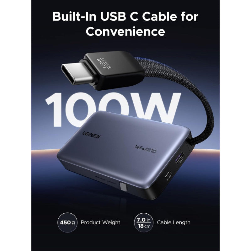 UGREEN Power Bank 145W, 3 Ports, 20000 mAh, Fast Charging for Laptops, MacBooks, Smartphones, Tablets - PB551 55992B