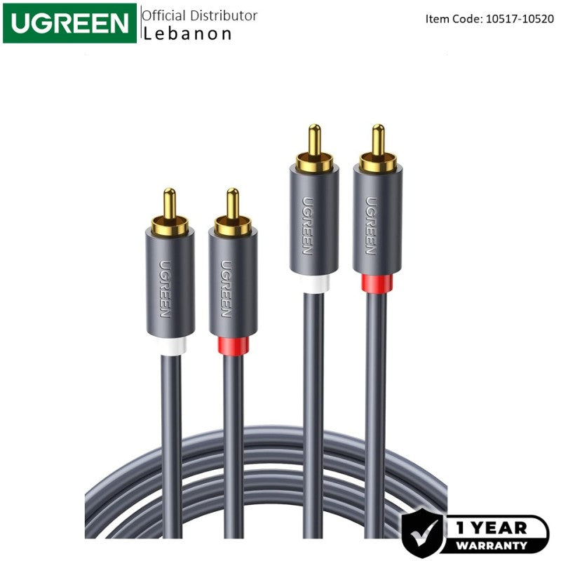 UGREEN Premium 2RCA Male to 2RCA Male Audio Aux Cable – High-Performance Sound Connection - AV104 10517 10520