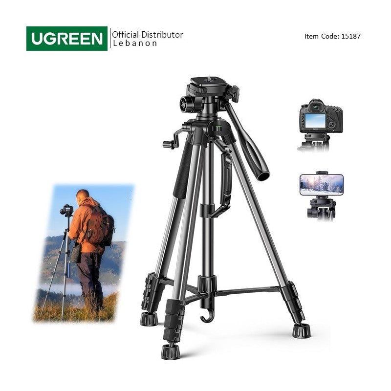 UGREEN Professional Camera Tripod Adjustable Height from 53.5 to 175cm with Mobile Phone Holder and Travel Bag - LP661 15187