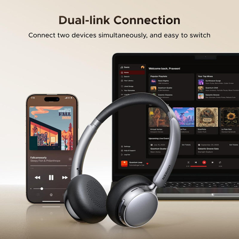 UGREEN Studio Plus Wireless Headphone Active Noise Cancelling Bluetooth 6.0 Over-ear ANC Earphone - HP207 75630 75629
