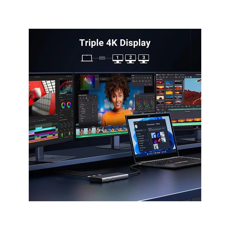 UGREEN Triple Display 8-in-1 USB-C HUB Docking Station 2x USB + 2 USB-C + DP + 2x HDMI + PD Port - CM639 35625