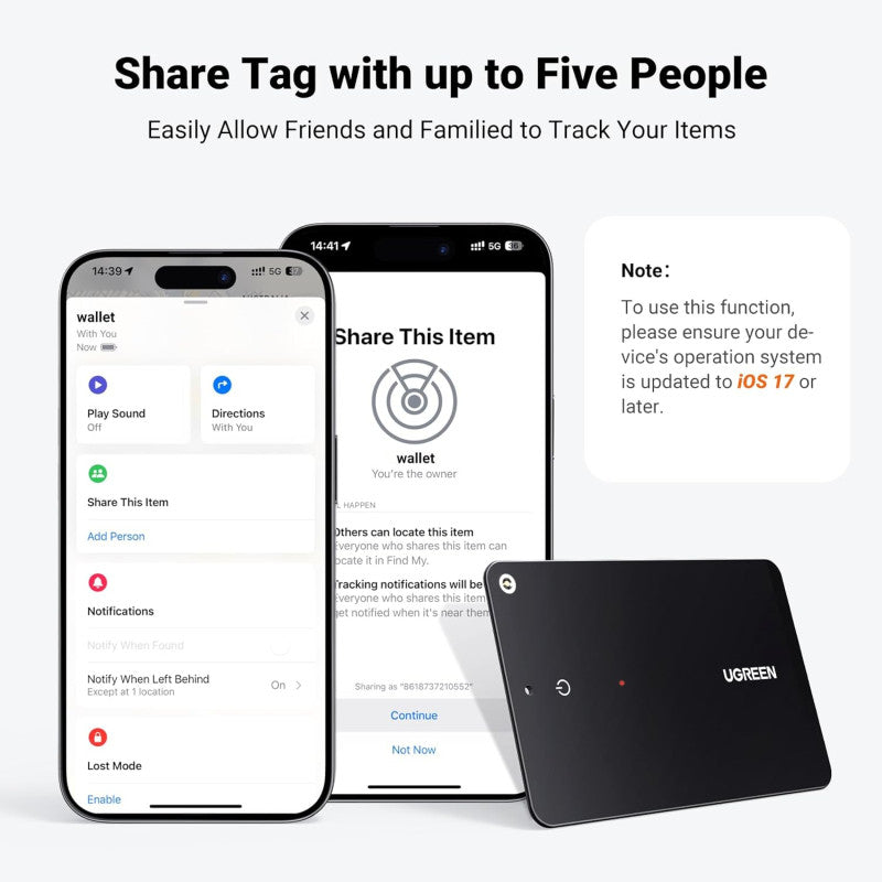UGREEN Ultra-Slim Bluetooth Tracker for Wallets & Keys - Apple Find My Certified, Waterproof & Rechargeable - CM817 45298