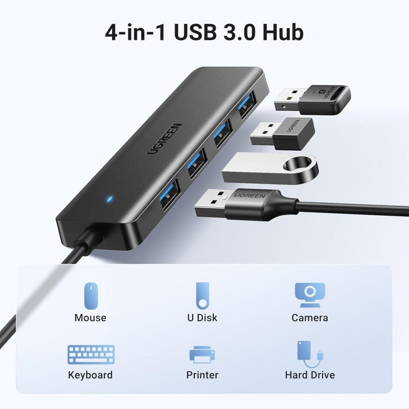 UGREEN USB 3.0 to 4- Port USB 3.0 Hub, with Power Port, Stable Transmission, Data Transfer up to 5 Gbps - CM219 25851 35574