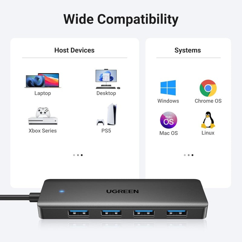 UGREEN USB 3.0 to 4- Port USB 3.0 Hub, with Power Port, Stable Transmission, Data Transfer up to 5 Gbps - CM219 25851 35574