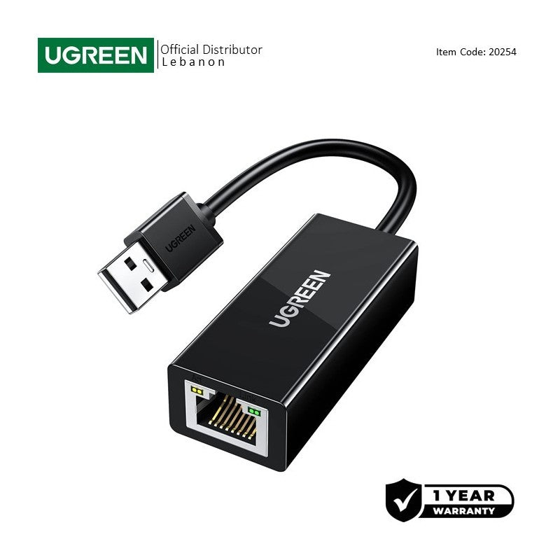 UGREEN USB-A to Ethernet Adapter - RJ45 LAN 10/100 Mbps - CR110 20254