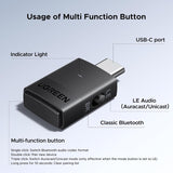UGREEN USB-C Bluetooth 6.0 Audio Adapter, Qualcomm aptX Adaptive/HD, LE Audio Auracast - BT701 65708