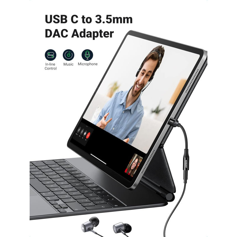 UGREEN USB-C MALE to 3.5MM Female Audio Adapter 24bit/96kHz HiFi DAC Sound Quality - AV161 50631