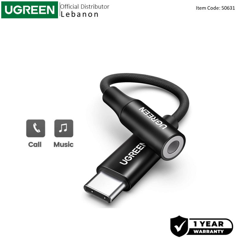 UGREEN USB-C MALE to 3.5MM Female Audio Adapter 24bit/96kHz HiFi DAC Sound Quality - AV161 50631