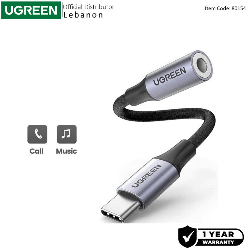 UGREEN USB-C MALE to 3.5MM Female Audio Adapter 24bit/96kHz HiFi DAC Sound Quality - AV161 80154