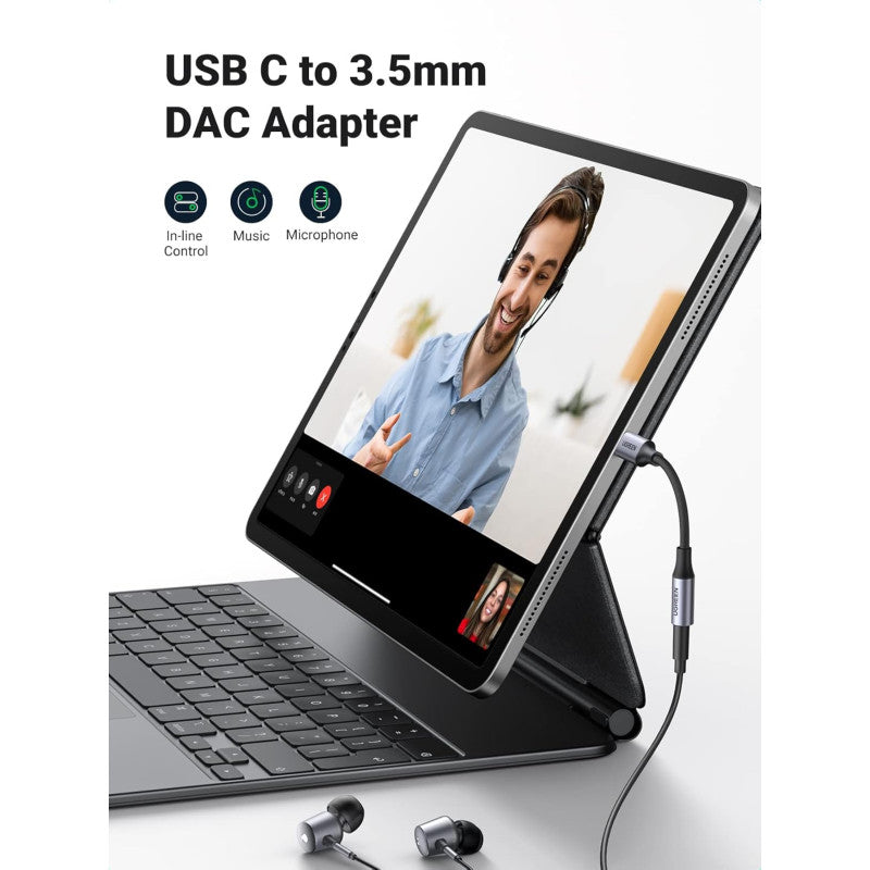 UGREEN USB-C MALE to 3.5MM Female Audio Adapter 24bit/96kHz HiFi DAC Sound Quality - AV161 80154