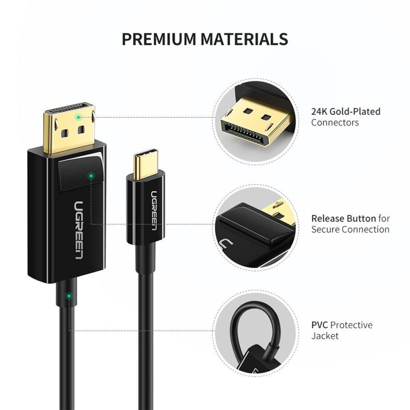 UGREEN USB-C Male to Display Port Male Braided Cable 1.5m, Support 4K@60Hz - MM139 50994