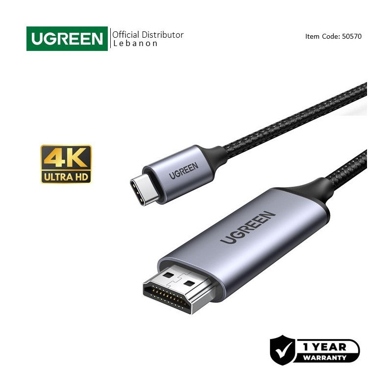 UGREEN USB-C Male to HDMI Male Braided Cable 1.5m, Support 4K*2K@60Hz - MM142 50570