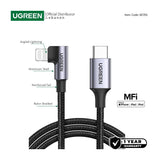 UGREEN USB-C to Angled Lightning Braided Cable & Aluminum Body, MFI Apple Certified, Fast Charging, 2M - US305 60765
