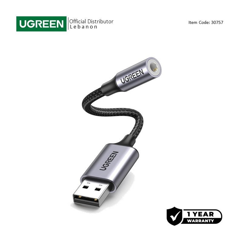 UGREEN USB External Sound Card, USB to 3.5MM Female Jack Audio Adapter - CM477 30757