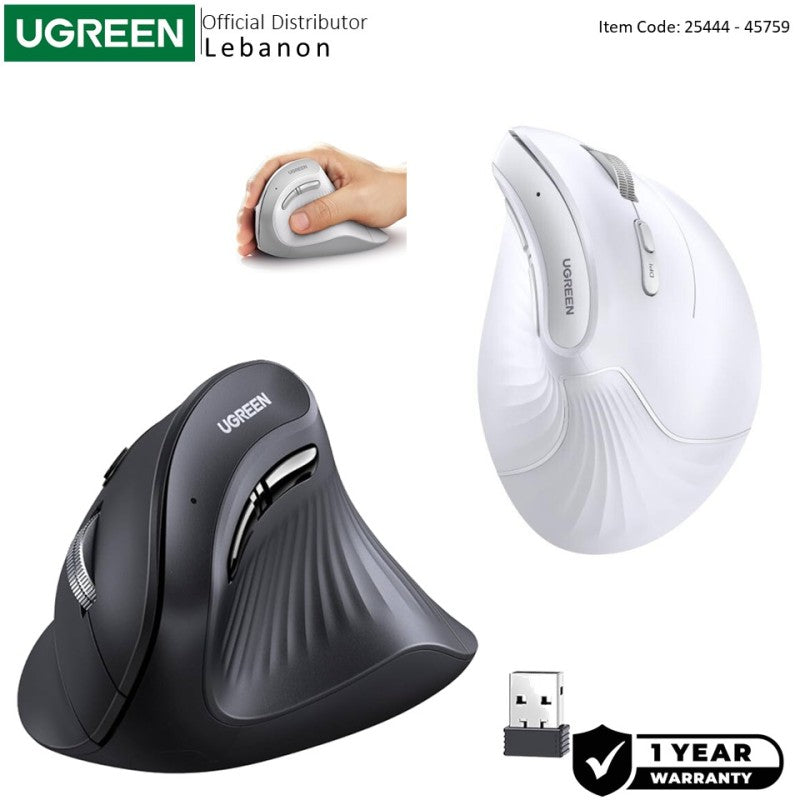 UGREEN Vertical Mouse, Dual Mode Bluetooth & Wireless Mouse, Silent Click, 4000DPI - MU008 25444 45759