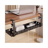 Under‑Desk Cable Management Tray 40×14×4 cm, Clamp‑Mount No‑Drill, Cable & Power Strip Organizer